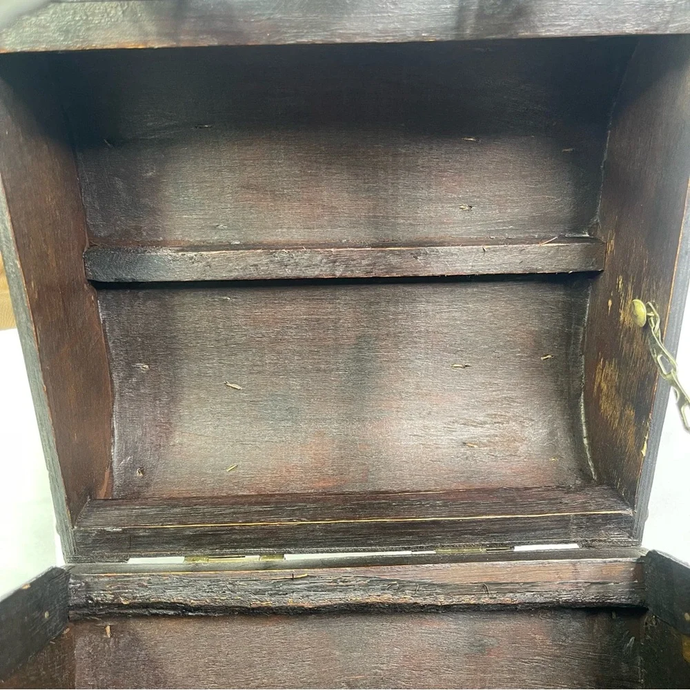 Vintage Style Wooden Wine Carrier Trunk Tooled Leather Straps Large Gift Box